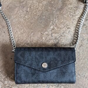 Michael Kors Monogram Elegant Saffiano Leather Wallet/Crossbody Bag Black